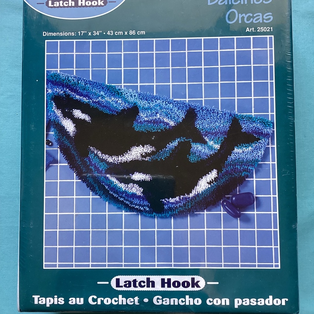 Vintage J&P Coats Latch Hook Rug Kit Orcas Half Moon Beach Sea Life Coastal